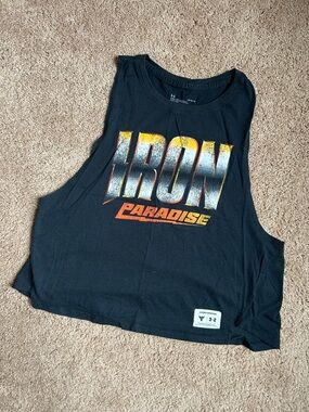 Under Armour Black Muscle Tank with Metallic Silver and Orange Graphic